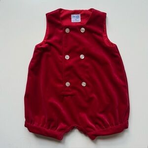 Luli & Me Baby Boy Dressy Red Velvet Jon Jon Holiday Romper - Size 3M